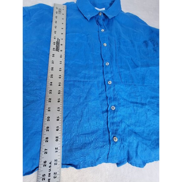 Cynthia Rowley Blue Button-Up Shirt Linen Womens Large Relaxed Fit Lightweight - Picture 7 of 8